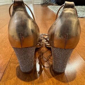 Diamanté Rose Gold Lace Up Block Heels